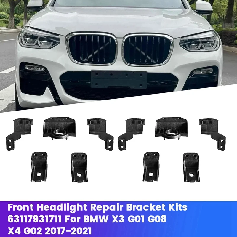 1Pair L+R Front Headlight Repair Bracket Kits 63117931711 For BMW X3 G01 G08 X4 G02 2017-2021 Fixed Claw Bracket Mount