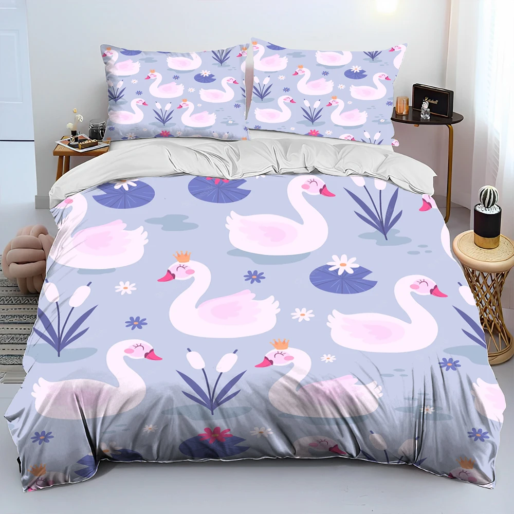 Imagem -06 - Cartoon Swan Princesa Consolador Conjunto de Cama para Crianças Capa de Edredão Cama Colcha Fronha Rei e Rainha Tamanho Presente Bonito hd