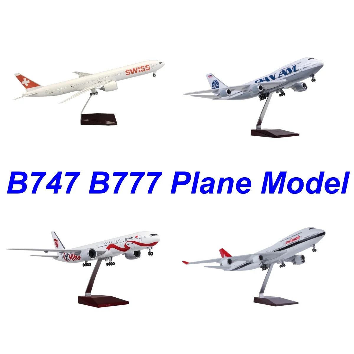 

Модель самолета Boeing 747/777 (47 см) из литого металла и смолы с LED-подсветкой и подставкой для взрослых, подарок, демонстрация (аналог China/PAN AM/Swiss Airways)