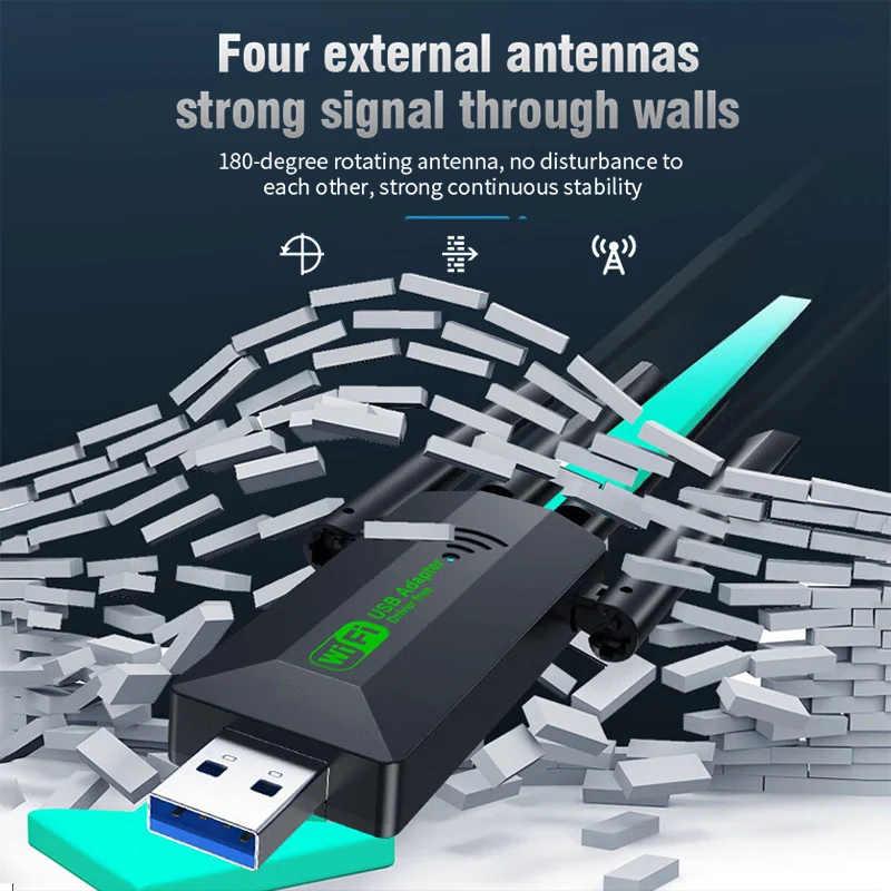 1200 متر واي فاي USB محول 4 هوائيات عالية السرعة بطاقة الشبكة اللاسلكية ترقية USB3.0 ثنائي النطاق 2.4G/5G واي فاي دونغل ل Win 10/11