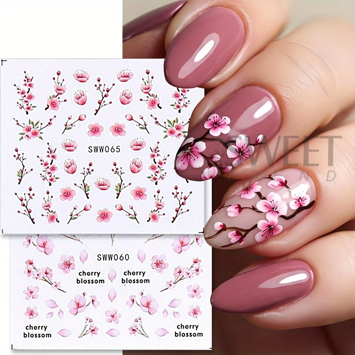 24pcs/set Sakura Flower Nail Water Stickers Pink Cherry Blossoms Floral Leaf Ink Design Japanese Style Transfer Sliders Manicure