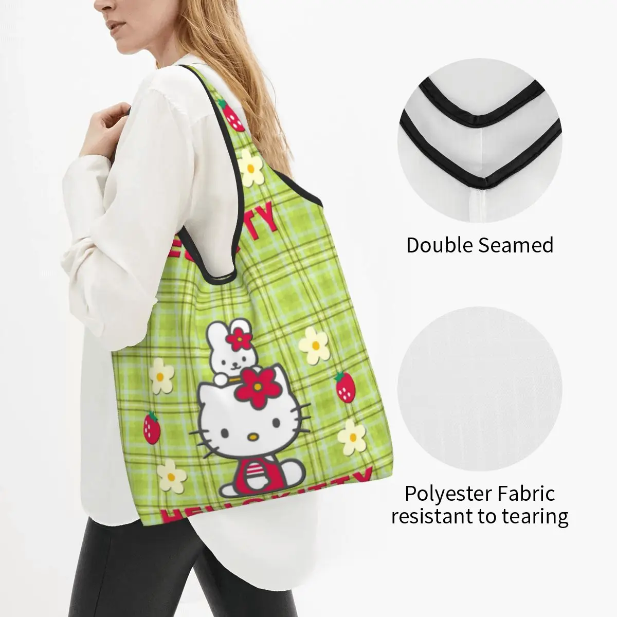 Sacchetti della spesa Kawaii Sanrio hellokid durevole grande riutilizzabile riciclare pieghevole Heavy Duty Shopping Eco Bag lavabile con custodia