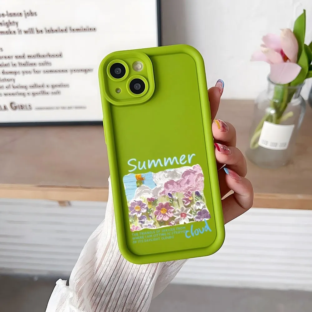 Gradual Tulip Phone Case Simple Solid Color Matte Silicone Case For IPhone 15 14 13 12 11 Pro Max Plus Lens Full Couple