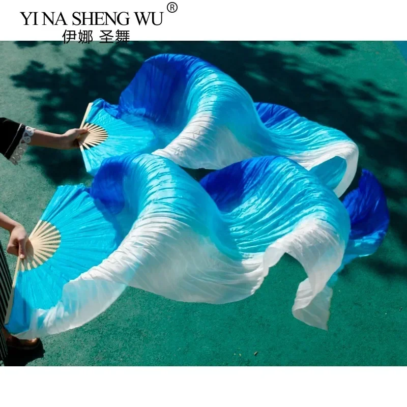 Feminino de alta qualidade véus de seda chinesa fãs de dança par de fãs de dança do ventre barato venda quente turquesa + roylblue + branco
