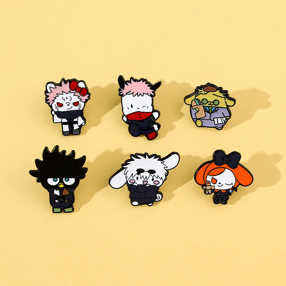 Sanrio Creative Cartoon Spell Return Joint Brooch Metal Badge Cinnamoroll Pochacco Hello Kitty Personality  Commemorative Brooch