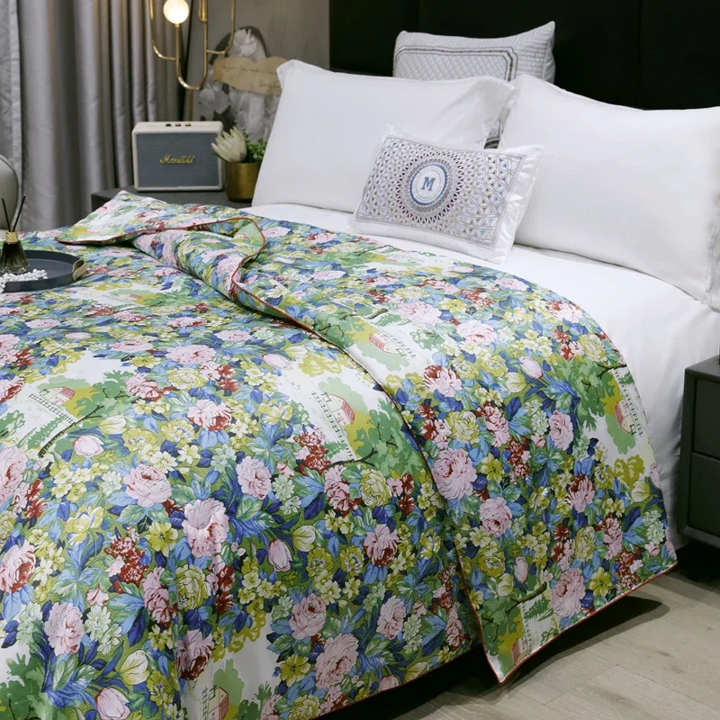Autumn 1.6kg Luxury Mulberry Silk Comforter Thin Bed Cover Bedding King Quilt Summer Single Blanket 200X230CM Sleeping Comforter