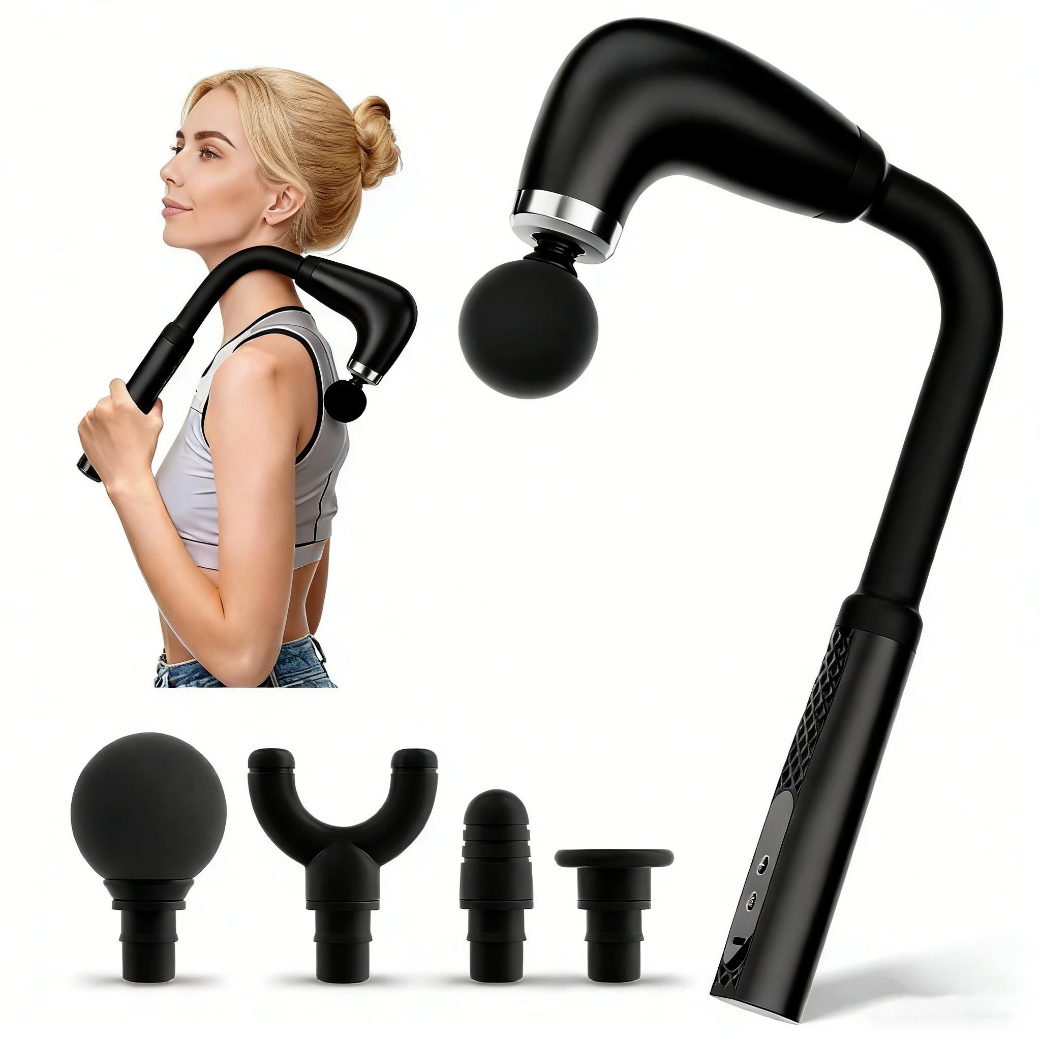 Massage Gun with Upgraded Extension Handle, Back Massage Gun Deep Tissue Back Massager for Pain Relief for Muscles Neck Shoulder