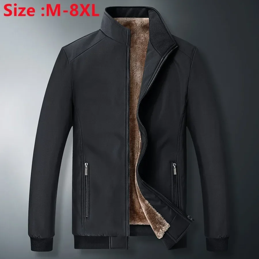 

2025 Men's Thicken Warm Varsity Jacket Coat Autumn Winter Windbreaker Streetwear Fleece Jackets For Men Parkas Overcoats 8XL