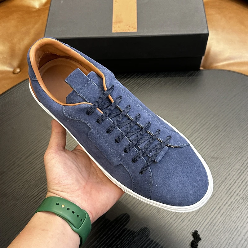 High quality Cow Suede Leather Casual Shose Men's High and luxurious Vintage Shoes Fashionable Flat Bottom Lace Up Men's Shoes