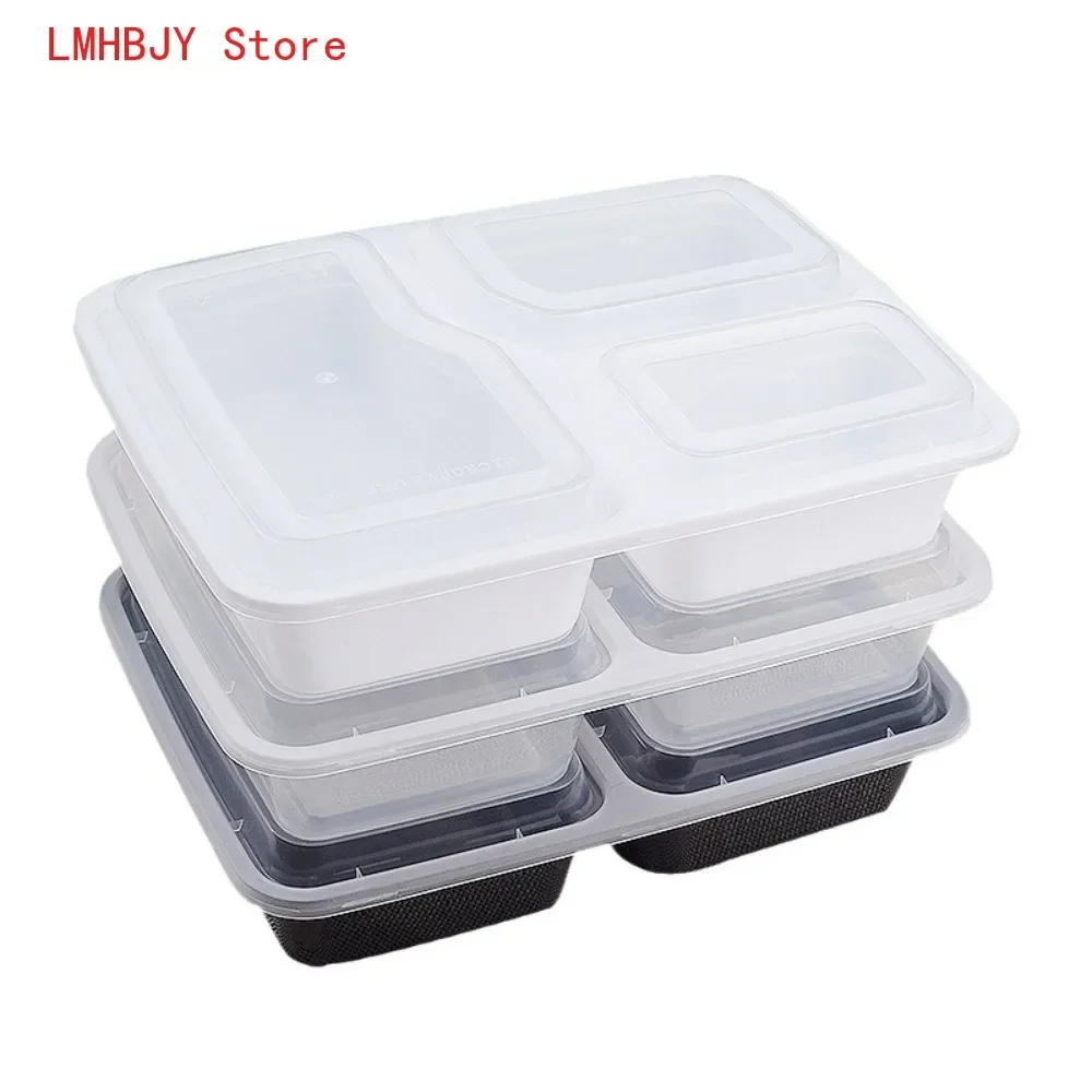 5/10/20pcs Lunch Box 3 Compartment Food Storages With Lids Disposable Leak Proof Bento Box Storage Kitchen Accessories