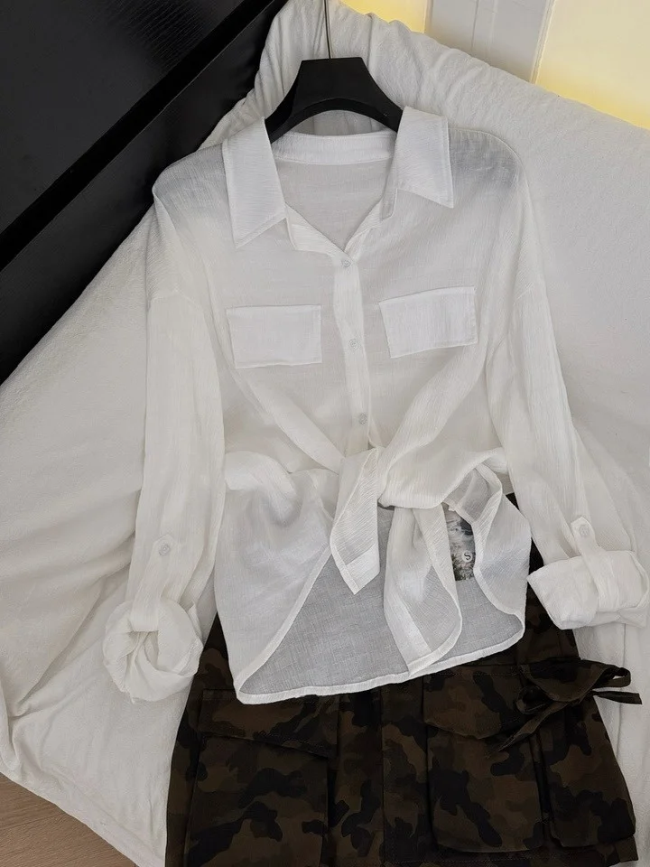 

Ele White Long Sve irt And High Waist Camouflage Skirt Two Piece Set for Women Autumn Faion Casual Outfit