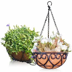 Coconut Brown Round Iron Chain Hanging Basket Flowerpot European Creative Fleshy Green Plant Chlorophytum Comosum Flowerpot