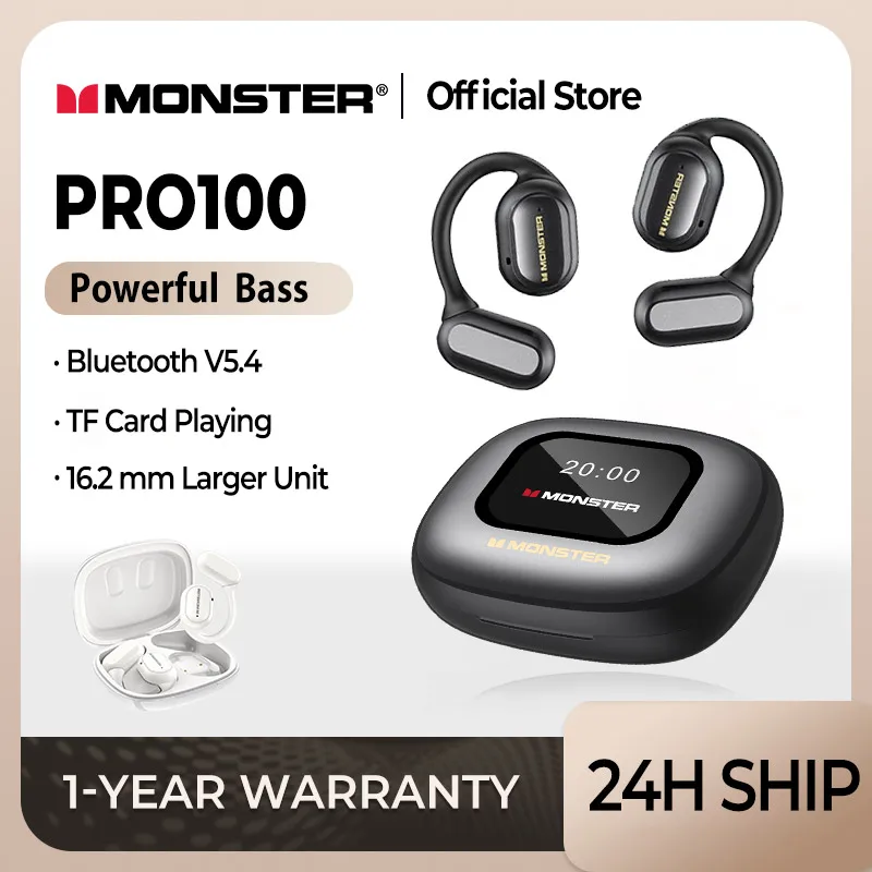 Monster OPEN TOUCH PRO100 Wireless Headphones Color Touch Screen OWS Earphone Bluetooth 5.4  TF Card 8 Hours Long Battery Life 