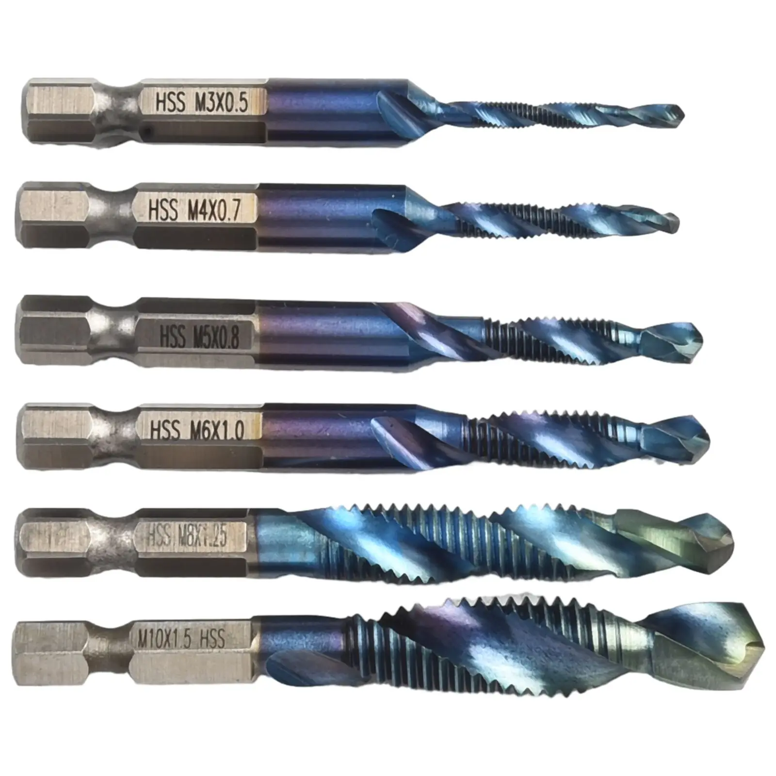 12PCs M3-M10 Screw Taps Drill Bit HSS Tap Counter Sink Deburr Metric Hex Shank 1/4in For Drilling/tapping Metal Wood Plastic