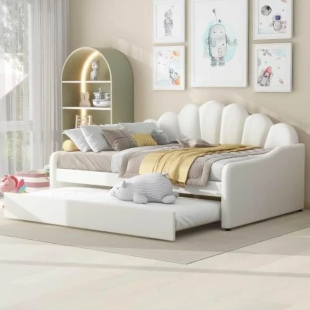 

Bellemave Full Size Daybed Frame with Trundle Bed, Velvet Upholstered Daybed with Shall Shaped Backrest, Perfect for Living Room