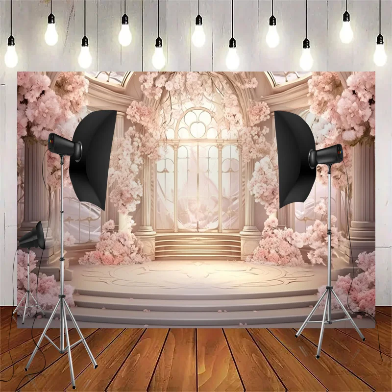 Wedding Ceremony Stage Fantasy Bouquet Photography Backdrop Props Anniversary Archway With Flowers Photo Studio Background HL-08