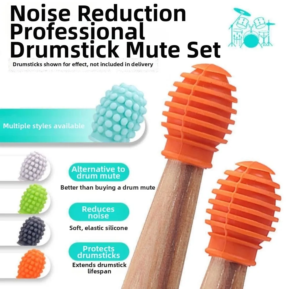 2Pcs Silicone Drum Mute 5A Weakened Sound Drumstick Head Protective Cover Soft Noise Reduction Drumsticks Practice Tips