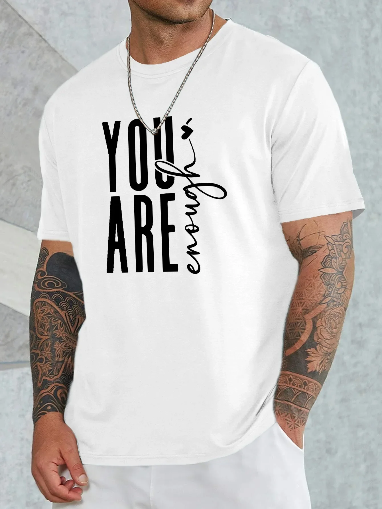 You Are Enough Inspirational Slogan Graphic T‑Shirt Positive Quote Print Crew Neck Short Sleeve Casual Motivational Tee Men Tops