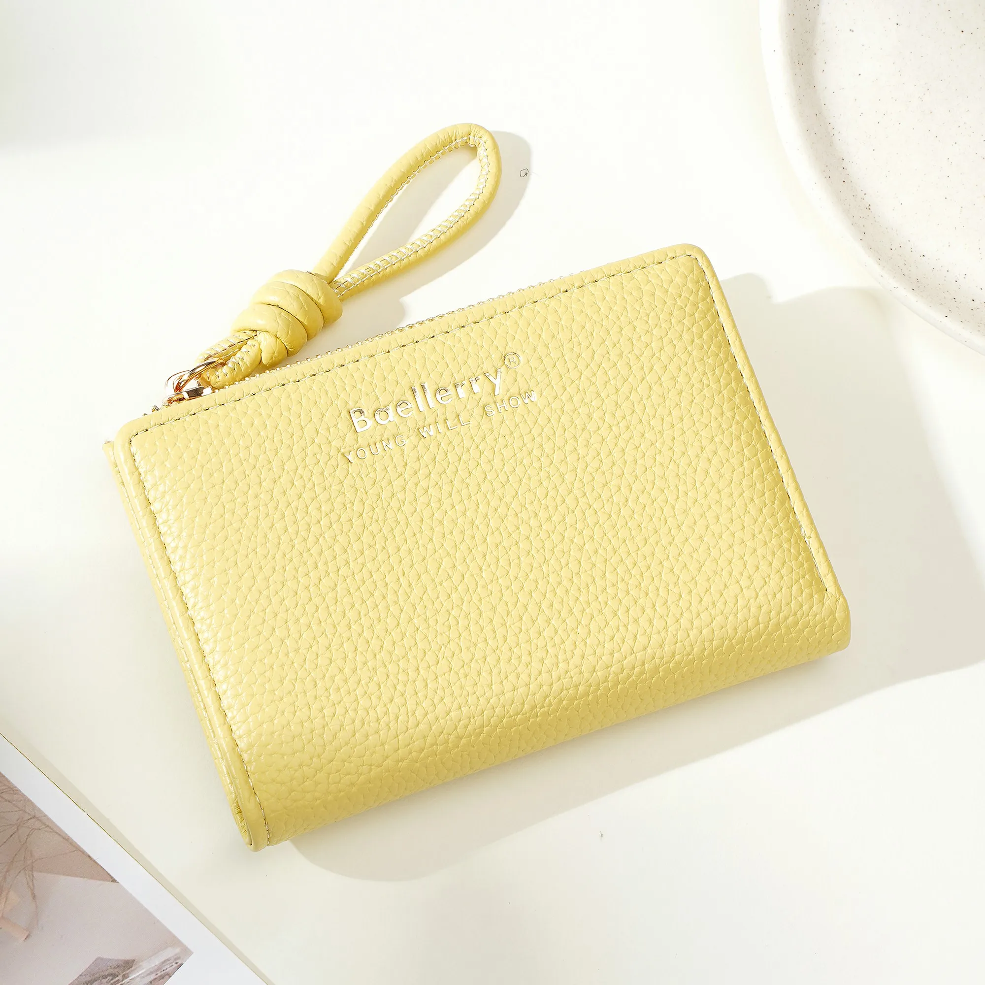 1 Stück – Baellerry Damen-Kurzgeldbörse, aus PU-Leder mit Handgelenkschlaufe, lässige Geldbörse mit Lychee-Muster, leicht, elegant, minimalistischer Stil, Alltagsgeldbörse – Detail 12