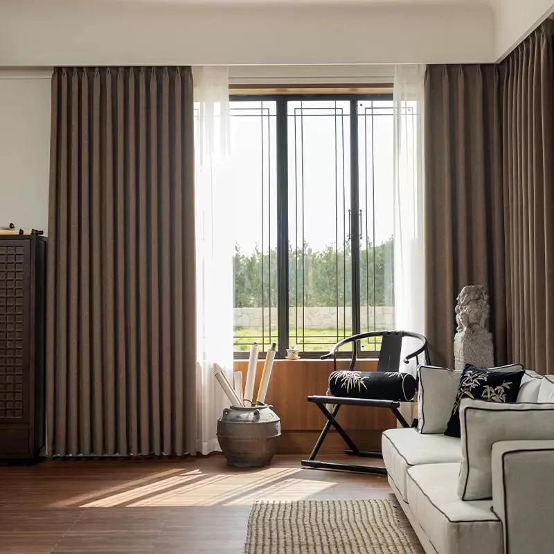 Custom Size Milk Tea Color Thickened Double-sided Chenille Jacquard Dark Pattern Room Bedroom Living Room Curtains and Screens
