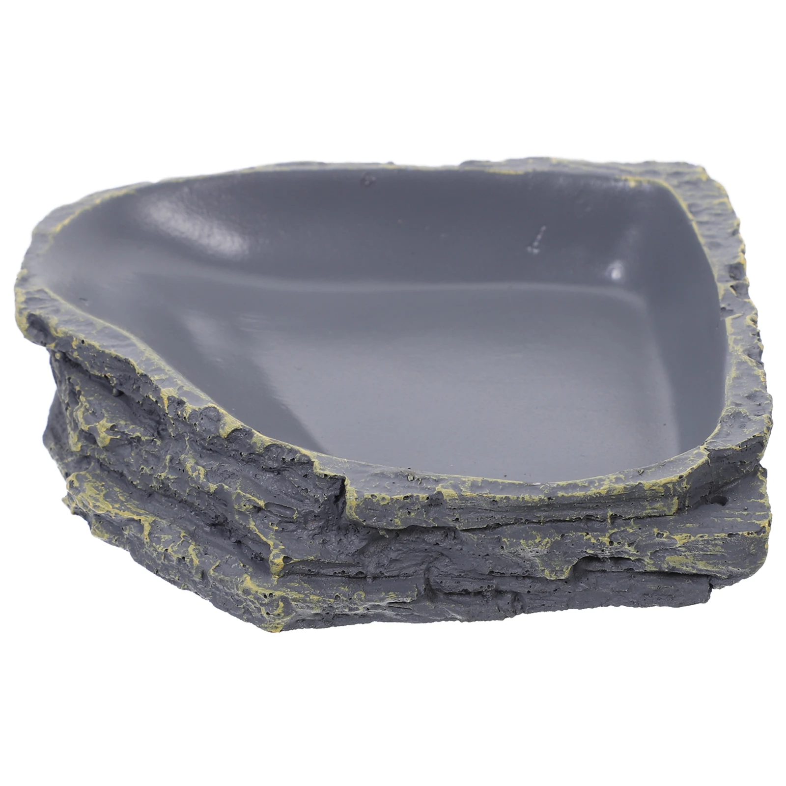 

Reptile Feeding Bowl Durable Resin Natural Design Food Water Dish for Lizard Gecko Tortoise Dark Grey Reptile Feeding Bowl