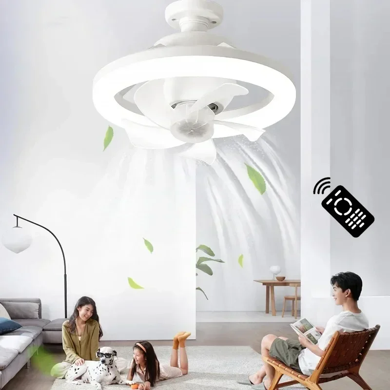 Imagem -02 - Ventilador de Teto de Rotação com Luz Led para Sala de Estar Quarto Iluminação Controle Remoto E27 Base Conversora Ventiladores de Teto Inteligentes 360 °