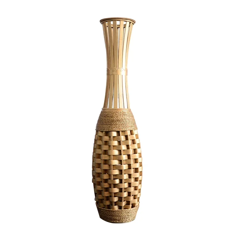 Nordic Luxury Bamboo Woven FloortoCeiling Vase - Bohemian Room Decor Living Room Entrance Tall Bamboo Planter Elegant Vase Stand