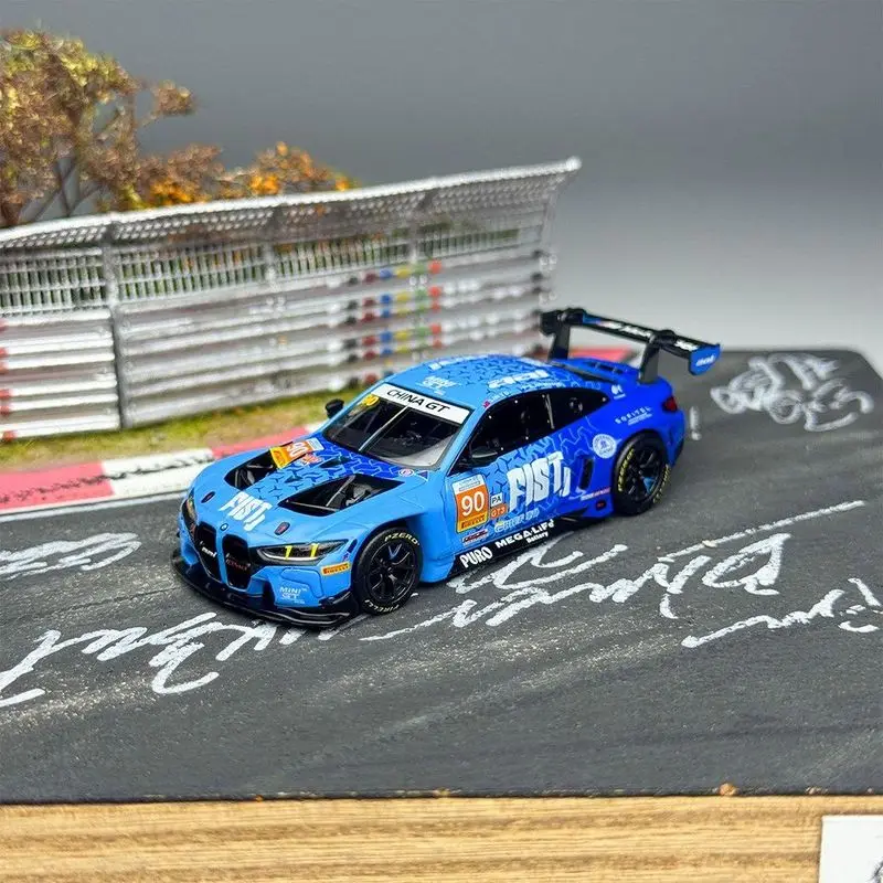 MINIGT 1/64 1215 BMW M4 GT3 EVO 1/64 1215 BMW M4 GT3 EVO # 90 FIST Team AAI 2025 China GT Blue LHD Diecast Car Model Alloy Simul