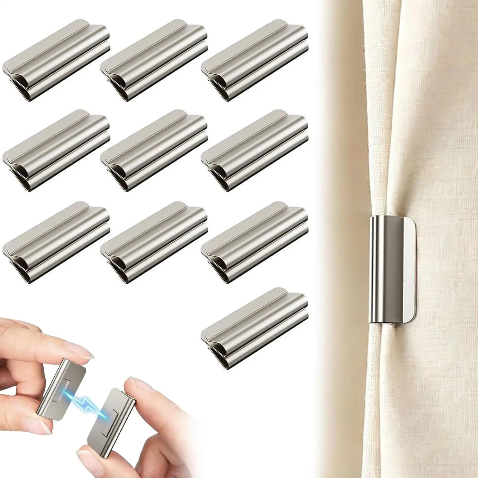 10 Stück magnetische Vorhangklammern, magnetischer Verschluss für Vorhänge, lichtblockierende Vorhangklammern für Fenster, Dusche, Büro