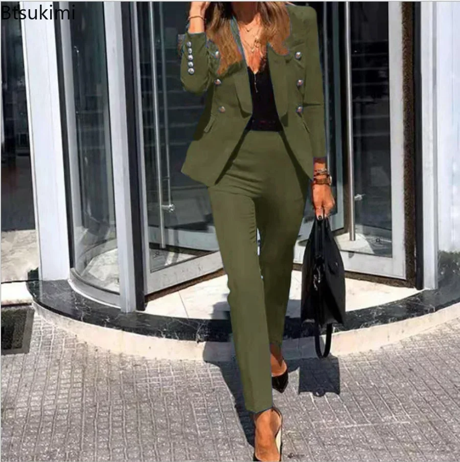 2026 Women's Formal Pants Suits Office Ladies 2PCS Sets Elegant Solid Blazer Jacket and Pants Sets Spring Autumn Women Suit Sets