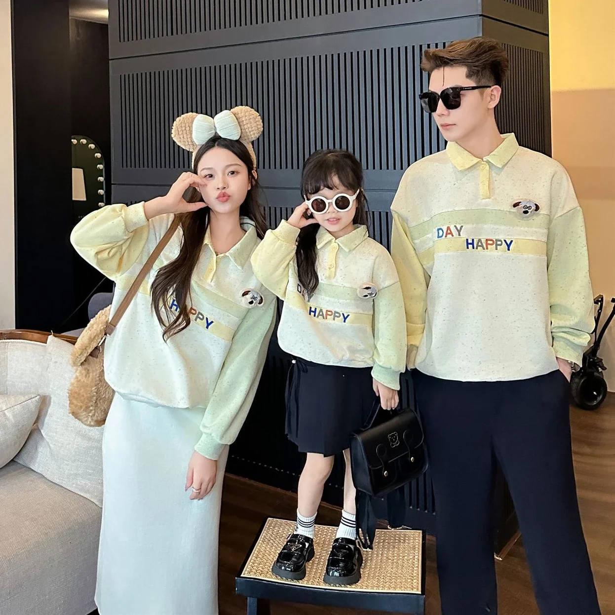 

Family Matching Clothes Parent-child Polo Shirts Father Mother and Son Daughter Sweatshirts Tops Newborn Baby Long Sleeve Romper