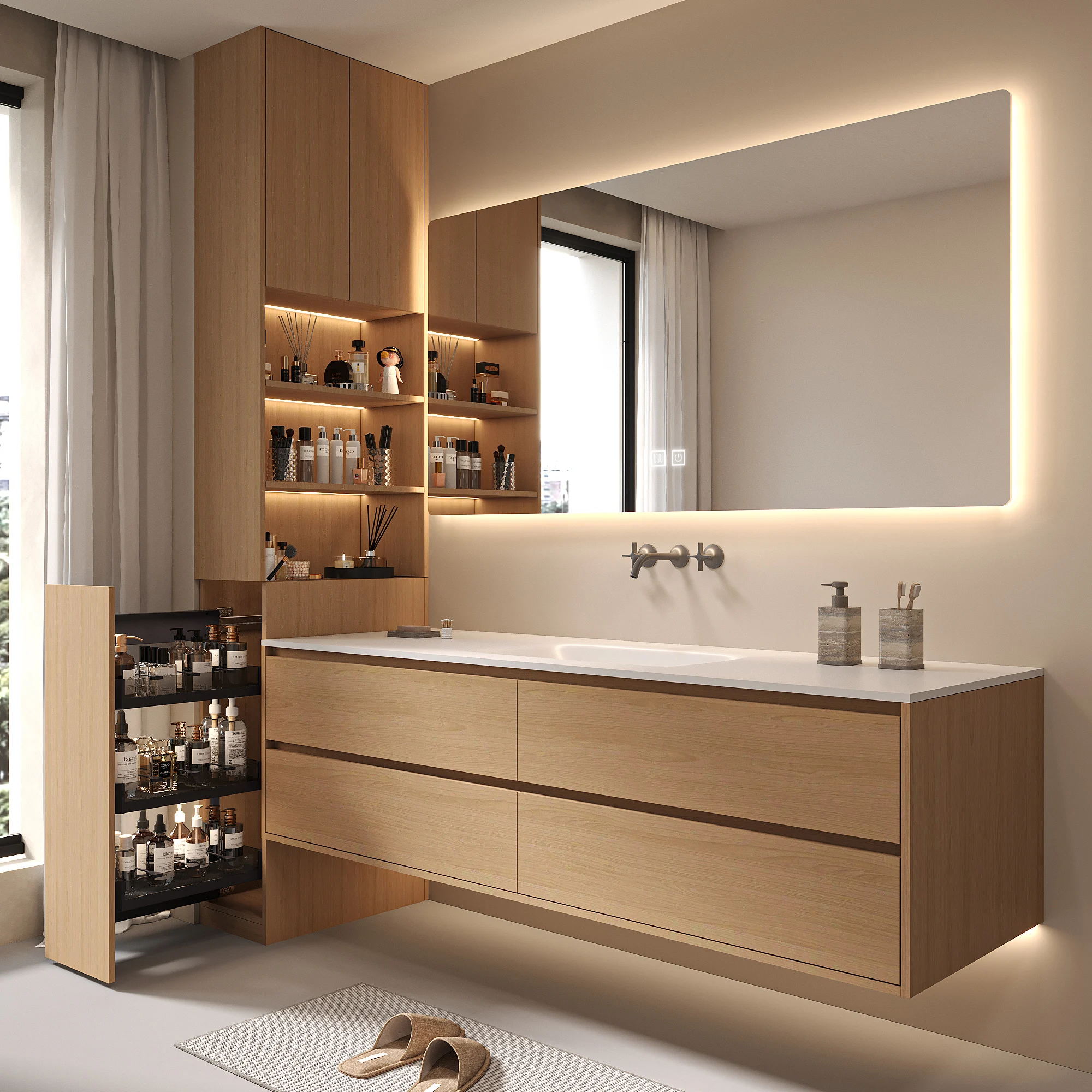HV-Customized Integrated Cabinet for Washing Machine and Sink for Villa Hotel with Smart Mirror and Washbasin*