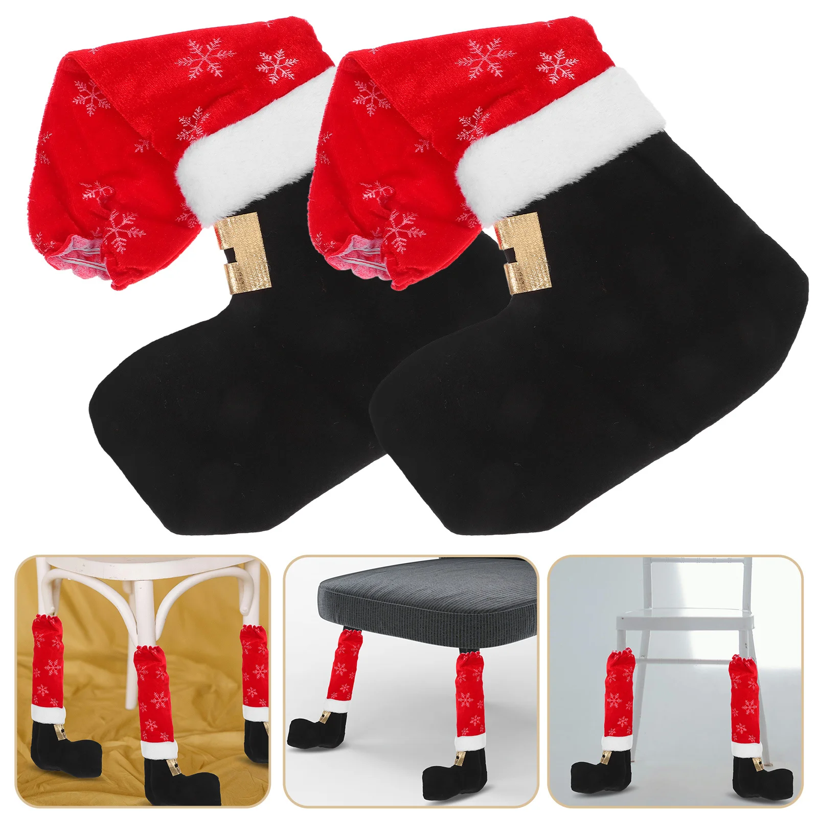

2Pcs Christmas Chair Leg Socks Non-Woven Xmas Furniture Feet Covers Elastic Santa Claus Table Socks Holiday Dining Room Party