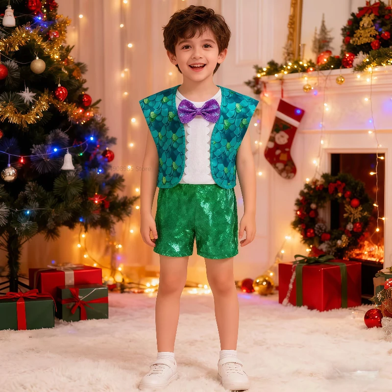 

1-6 Yrs Christmas Children Cosplay Costume Set Cosplay For Boys Girls Party Tops+Shorts 3PCS Dress up