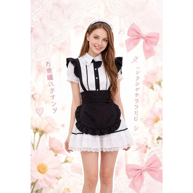 

Women S-XL Black White Japanese Style Lolita Maid Uniform Cosplay Outfit Classic Design For Cafe Work Role Play & Stage Show