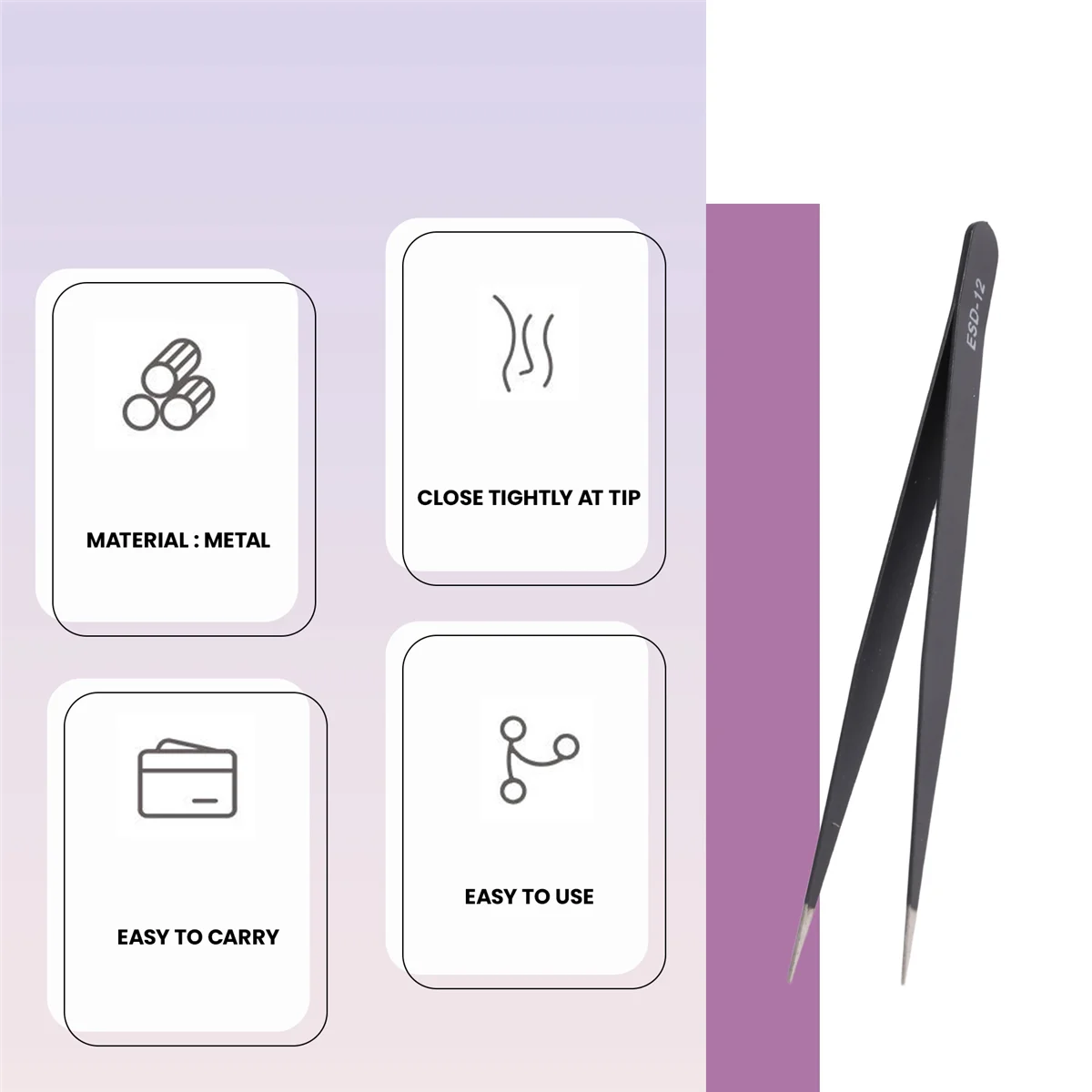 Nail Art Rhinestones Eyelashes Extension Straight & Curved Tweezers Tool Set-Black