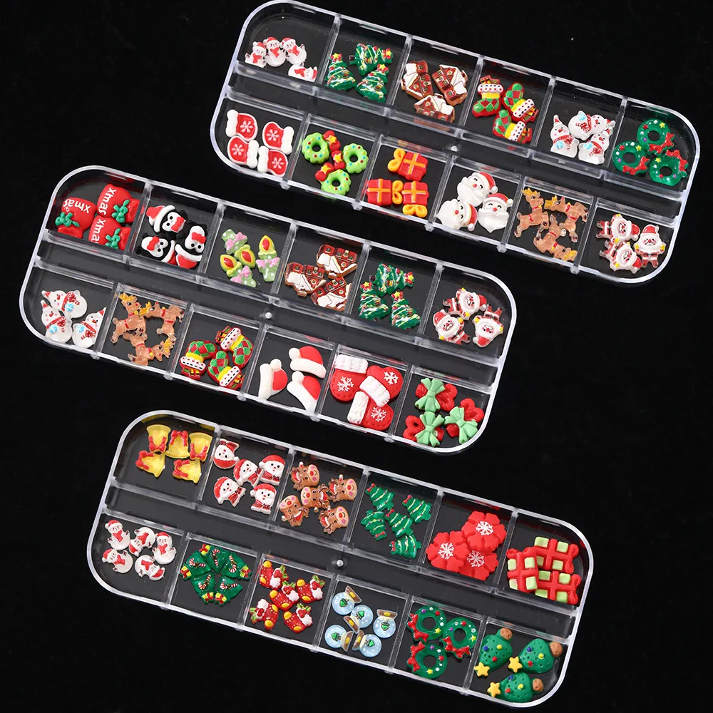 Ciondoli natalizi per nail art, decorazioni per unghie con pupazzo di neve con renna di Babbo Natale 3D, strass festivi per manicure fai da te