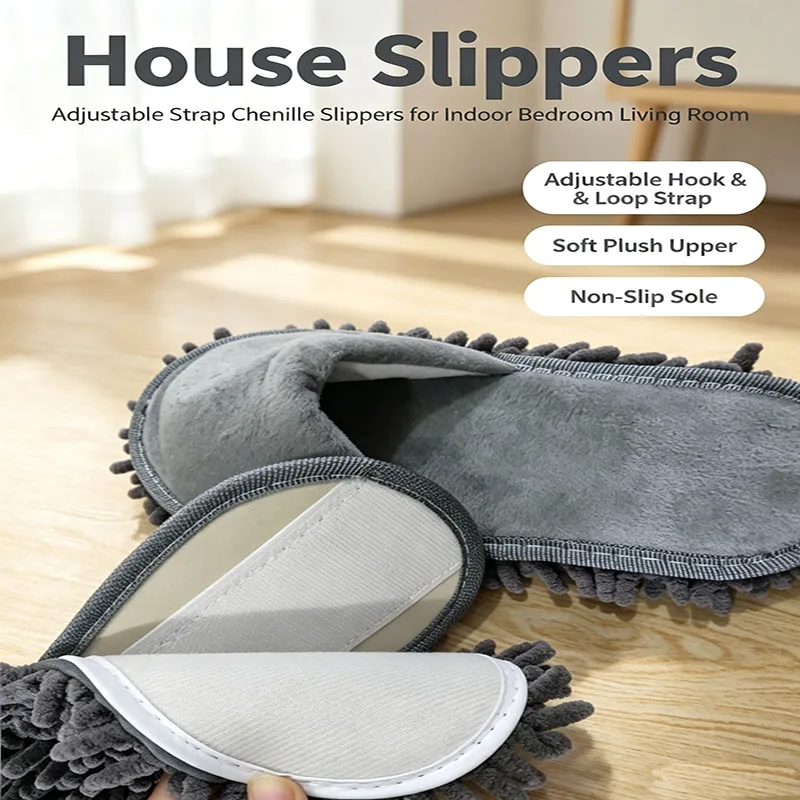 Mop Slippers Covers, Detachable Microfiber Floor Cleaning Slipper Shoes for Hardwood Floor Household Dust Mopping