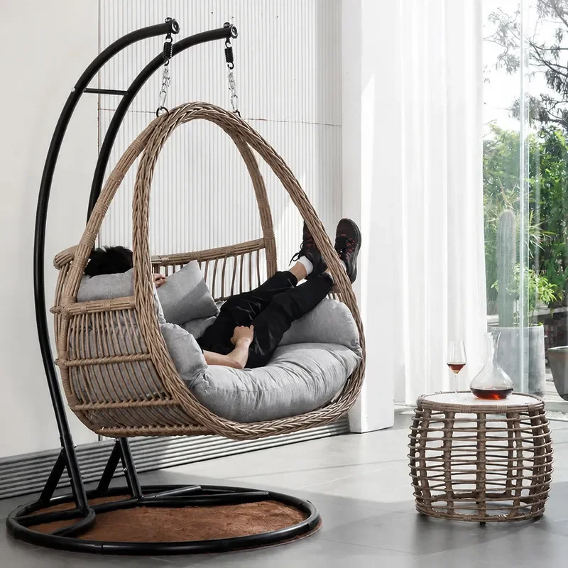 Double Hanging Rattan Chair Balcony Indoor Outdoor Leisure Rocking Swing Courtyard Bedroom Bird Nest Hammock Seat Furniture