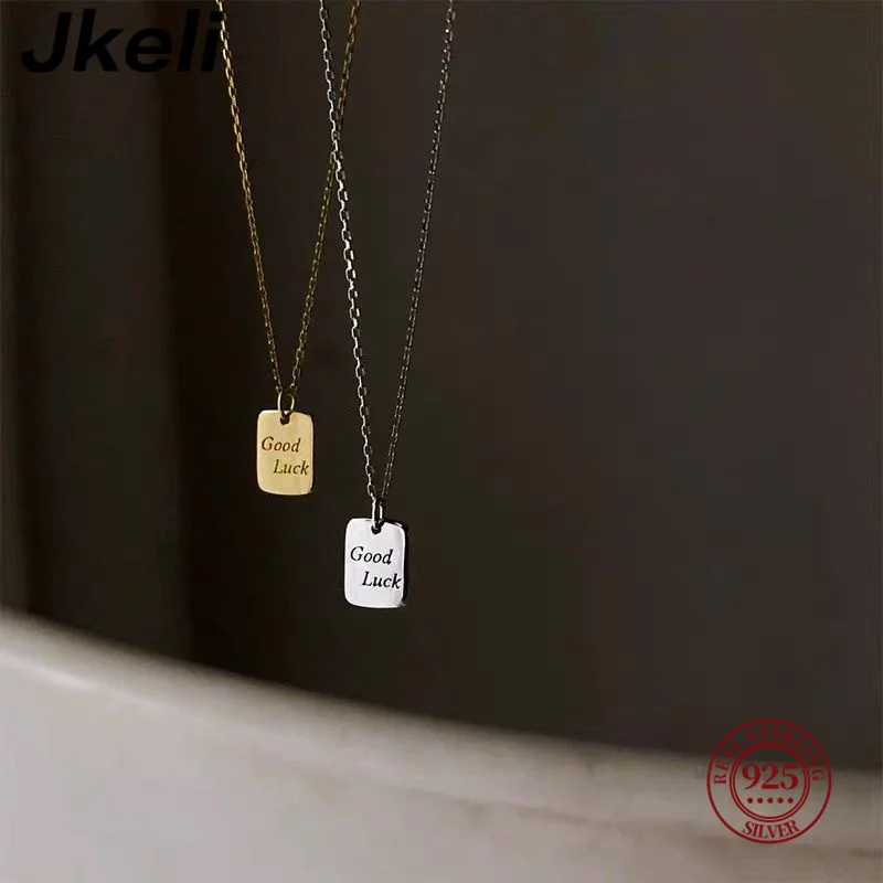 Jkeli Lucky goddess S925 sterling silver necklace female personality rectangular tag lucky lock pendant clavicle chain