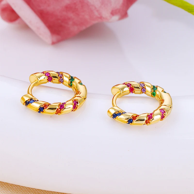 CRMYA Gold-color Hoop Earrings For Women Fashion Piercing Color Cubic Zirconia Huggies Earrings 2023 Jewelry Wholesale