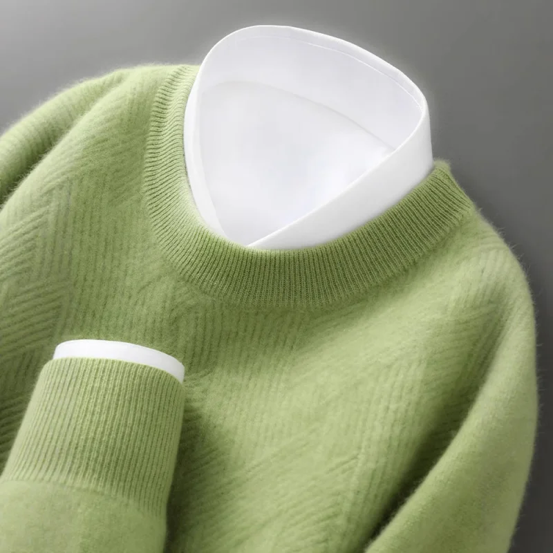 

Осень-зима, новый свитер из % шерсти, мужской деловой повседневный вязаный базовый свитер с круглым вырезом, мужская одежда больших размеров