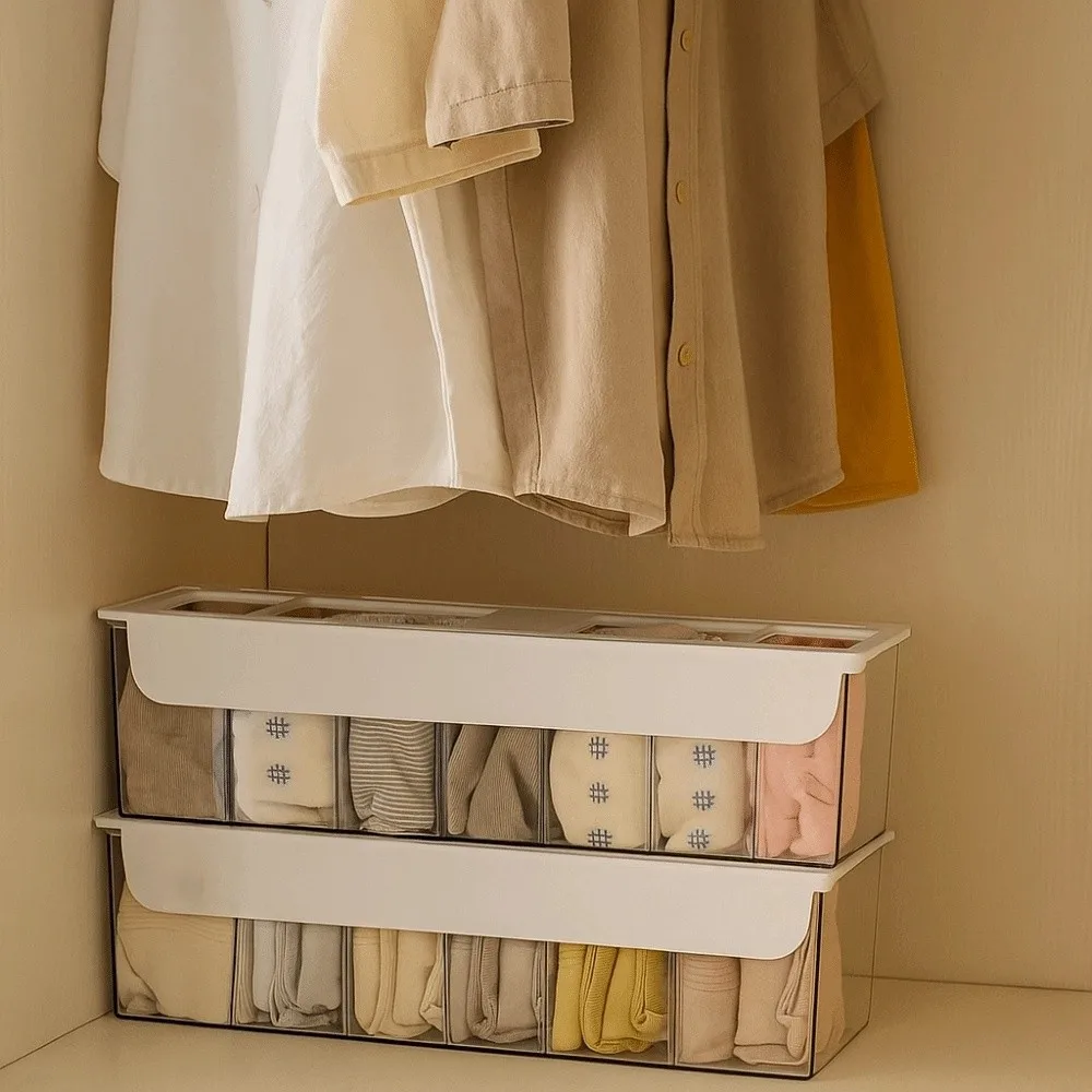 

Transparent Sock Storage Box No Punching Multi-Compartment Drawer Style Box Stackable plastic Underwear Storage Box