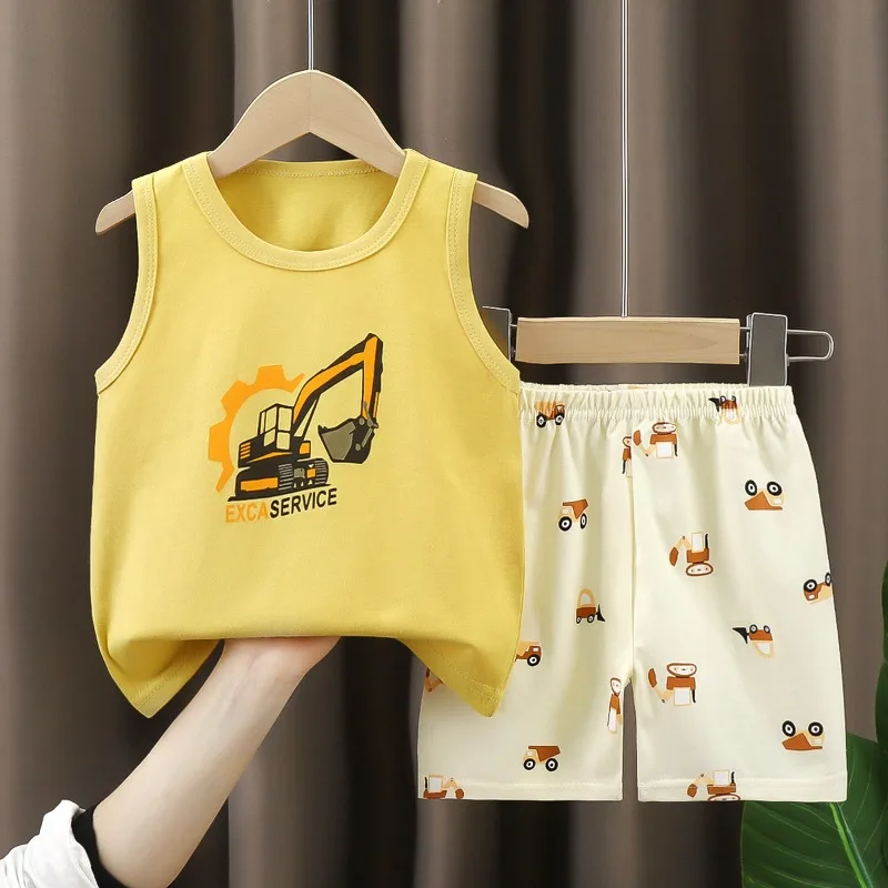Boys Summer Light Vest and Shorts Set Girls Kids HomeWear Baby Campus Casual Outfit Student Sports Shirt Children Toddler Vest
