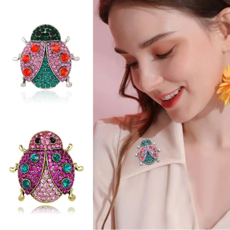 Vintage Rhinestone Beetle Brooch Fashion Animal Insects Seven Stars Ladybird Pin For Men Women Clothing Jewelry Accessories Gift