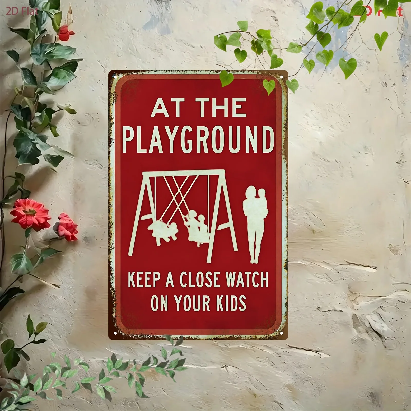 1pc 2D Flat Iron Sign Playground Swing Slide Safety Wall Decor 8x12in Gift