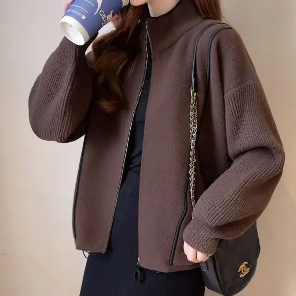 

2024 New Woolen Jacket Women's Autumn and Winter Thickened Korean Version Loose Stand Collar Short Fashion Warm Tweed Coat