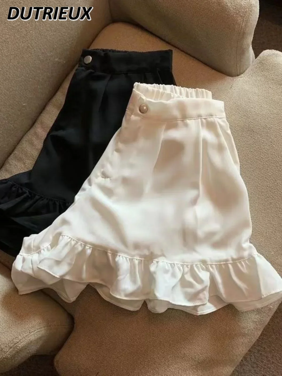 Oversize Fat Girls High Waist Shorts Skirt Summer Versatile Loose and Thin Casual Solid Color Ruffle Edge Wide Leg Hot Pants