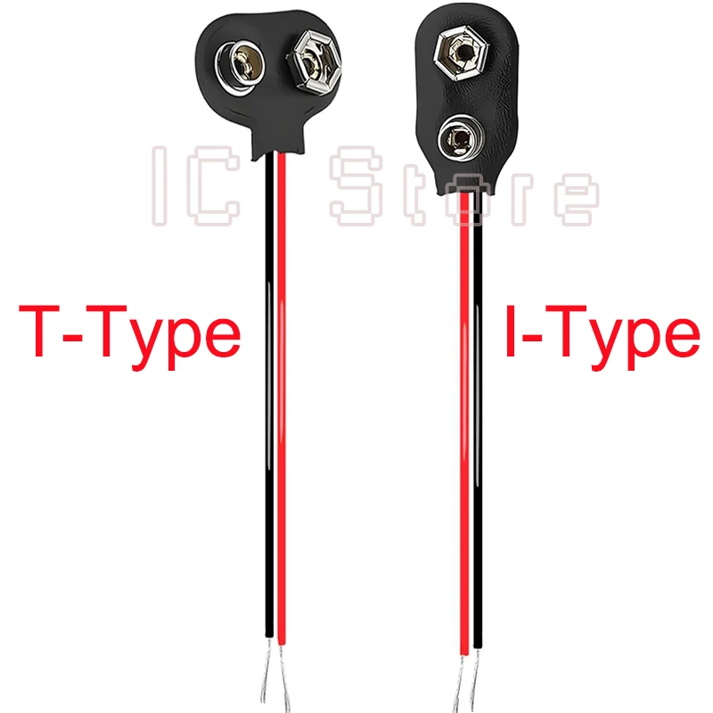 100PCS I-Type T-Type 9V Battery Connector with Black Red Wire 15cm Cable Battery Cap Buckle Interface Clip Connector