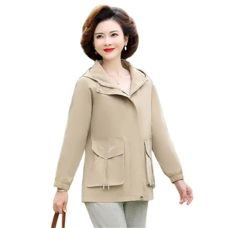 

Spring Autumn Short Windbreaker Women 2023 New Loose Hooded Trench Coat Pure Colour Overcoat Fashion Pocket Outerwear Female